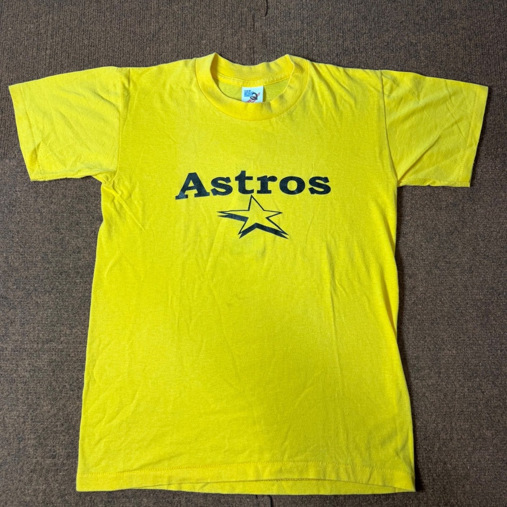 Vintage Houston Astros Shirt Mens Small Yellow Duke T-Shirts MLB Made in USA 80s